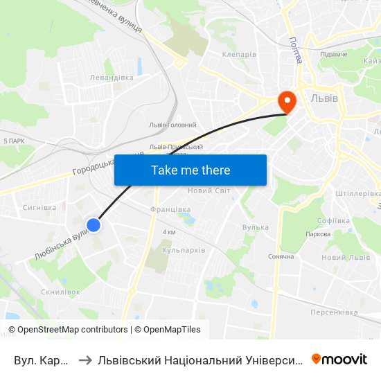 Вул. Караджича to Львівський Національний Університет Ім. Івана Франка map