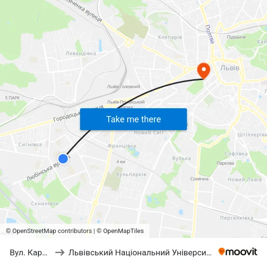 Вул. Караджича to Львівський Національний Університет Ім. Івана Франка map