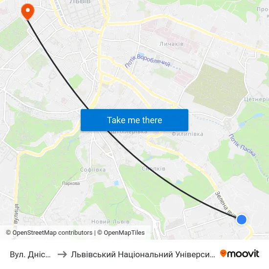 Вул. Дністерська to Львівський Національний Університет Ім. Івана Франка map