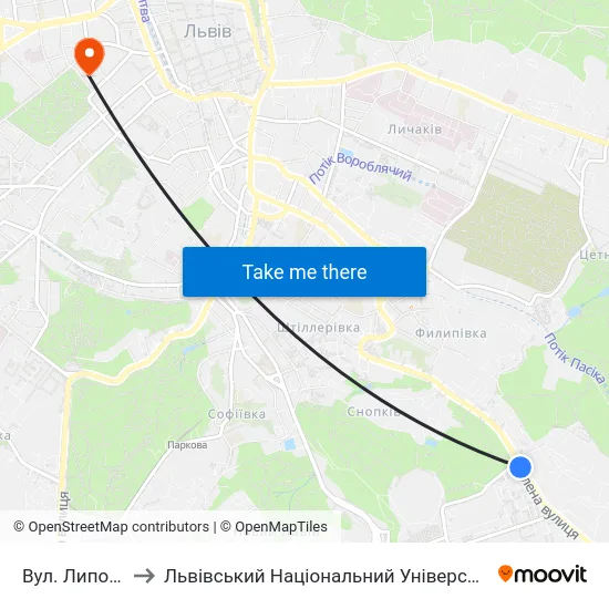 Вул. Липова Алея to Львівський Національний Університет Ім. Івана Франка map