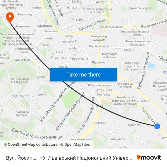 Вул. Йосипа Сліпого to Львівський Національний Університет Ім. Івана Франка map