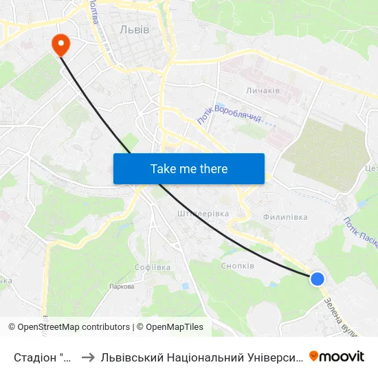 Стадіон "Україна" to Львівський Національний Університет Ім. Івана Франка map