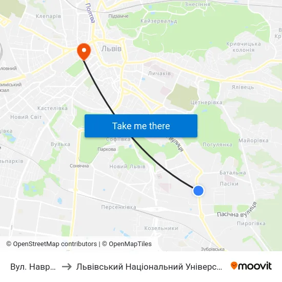 Вул. Навроцького to Львівський Національний Університет Ім. Івана Франка map