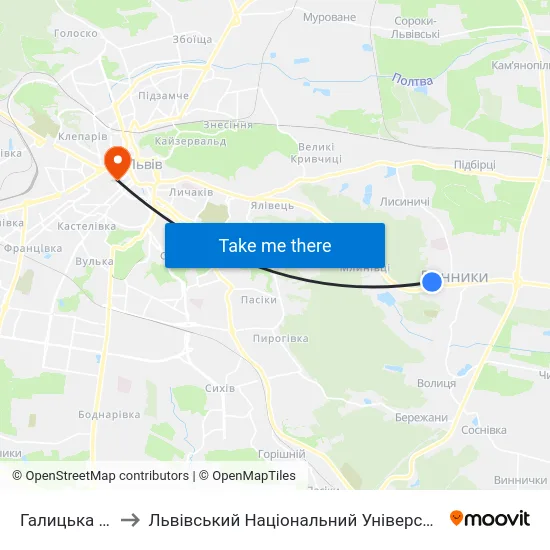 Галицька Лікарня to Львівський Національний Університет Ім. Івана Франка map