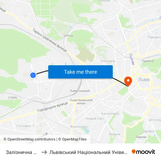 Залізнична Поліклініка to Львівський Національний Університет Ім. Івана Франка map