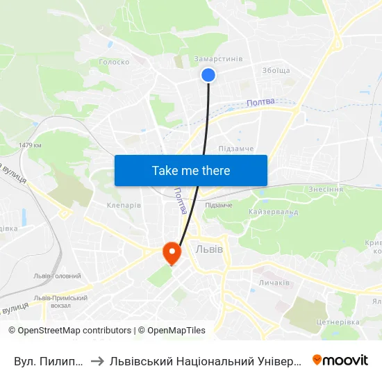 Вул. Пилипа Орлика to Львівський Національний Університет Ім. Івана Франка map