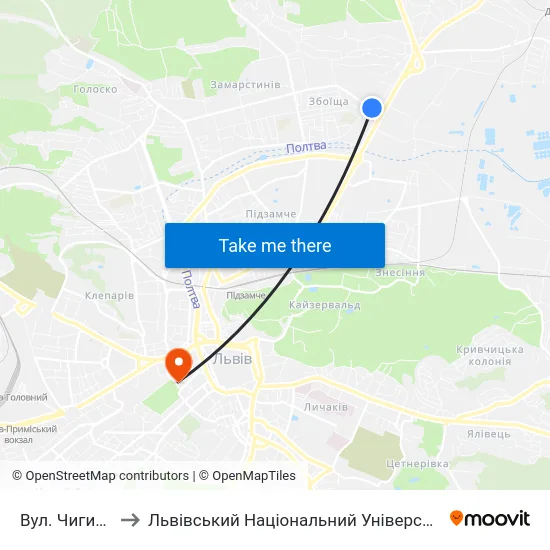Вул. Чигиринська to Львівський Національний Університет Ім. Івана Франка map