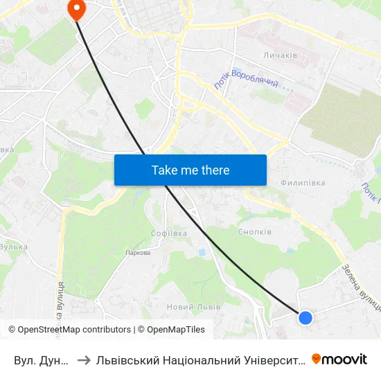 Вул. Дунайська to Львівський Національний Університет Ім. Івана Франка map
