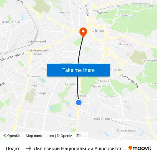 Податкова to Львівський Національний Університет Ім. Івана Франка map