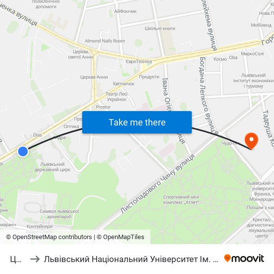 Цирк to Львівський Національний Університет Ім. Івана Франка map