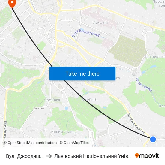 Вул. Джорджа Вашингтона to Львівський Національний Університет Ім. Івана Франка map