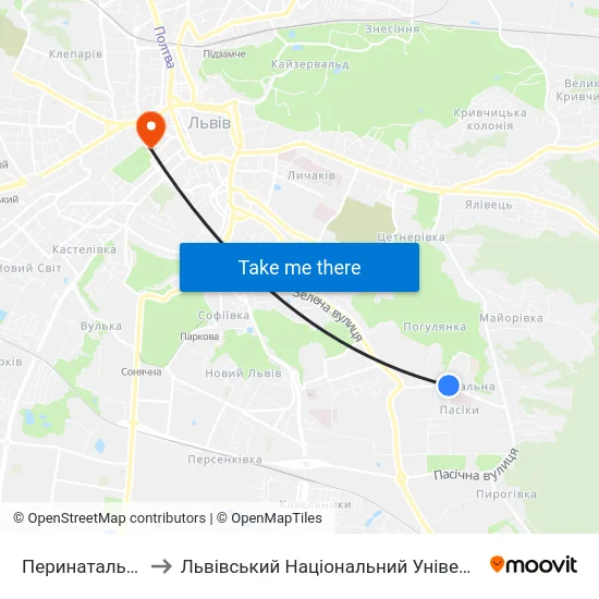 Перинатальний Центр to Львівський Національний Університет Ім. Івана Франка map