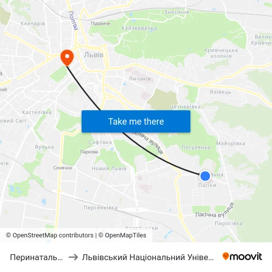 Перинатальний Центр to Львівський Національний Університет Ім. Івана Франка map