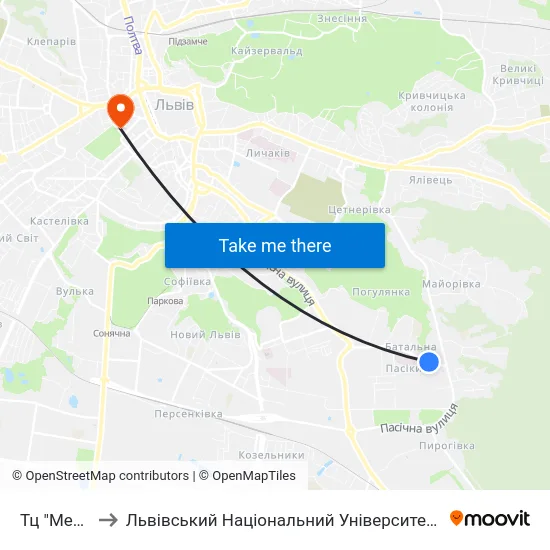 Тц "Метро-2" to Львівський Національний Університет Ім. Івана Франка map