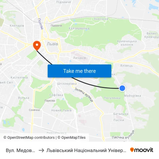 Вул. Медової Печери to Львівський Національний Університет Ім. Івана Франка map