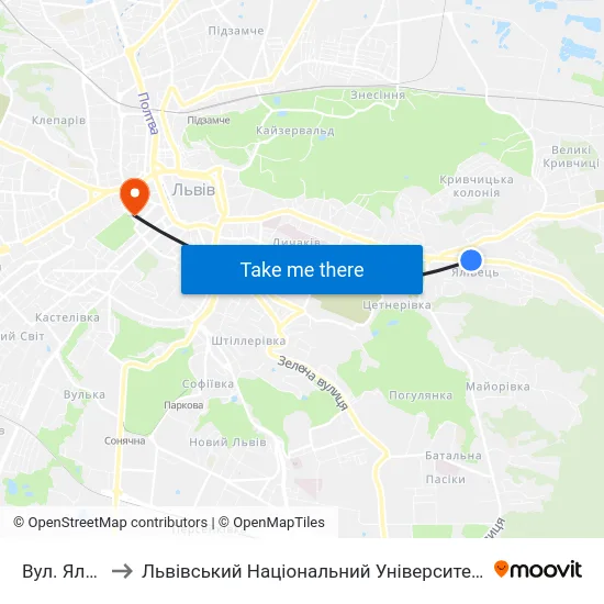 Вул. Яловець to Львівський Національний Університет Ім. Івана Франка map