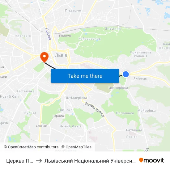 Церква Покрови to Львівський Національний Університет Ім. Івана Франка map