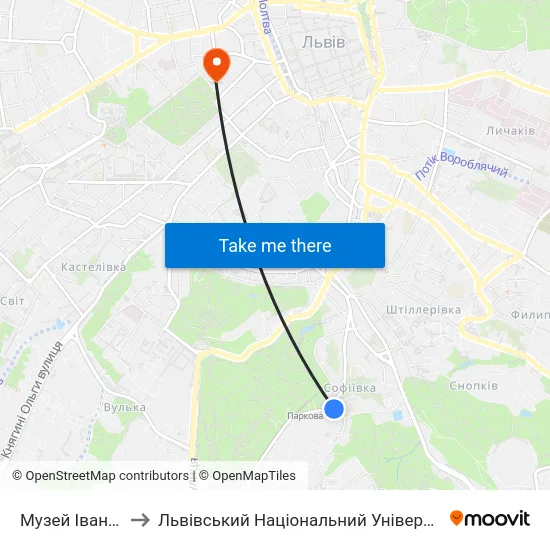 Музей Івана Франка to Львівський Національний Університет Ім. Івана Франка map