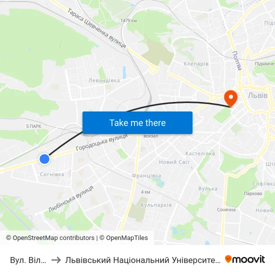 Вул. Вільхова to Львівський Національний Університет Ім. Івана Франка map