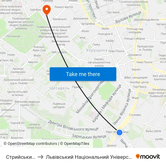 Стрийський Ринок to Львівський Національний Університет Ім. Івана Франка map