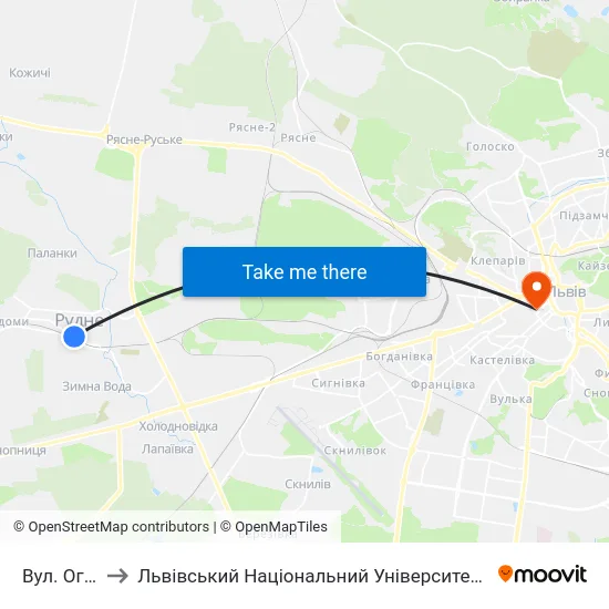 Вул. Огієнка to Львівський Національний Університет Ім. Івана Франка map