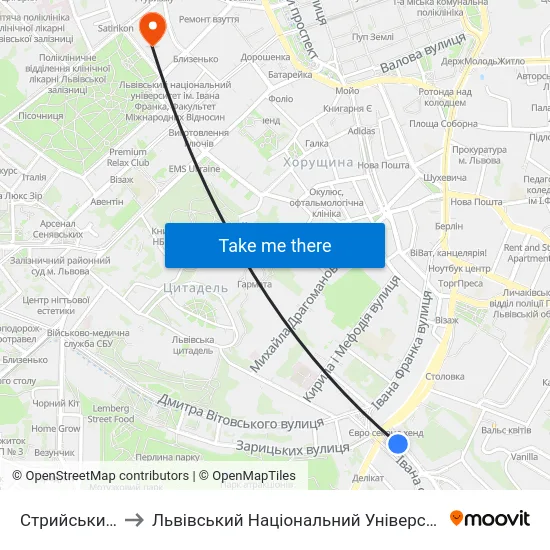 Стрийський Ринок to Львівський Національний Університет Ім. Івана Франка map