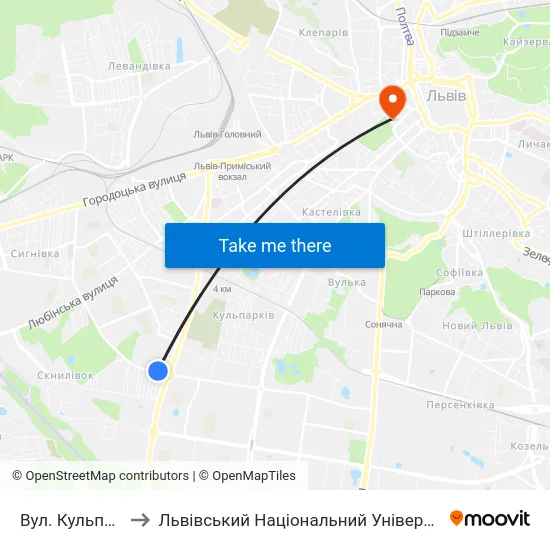 Вул. Кульпарківська to Львівський Національний Університет Ім. Івана Франка map
