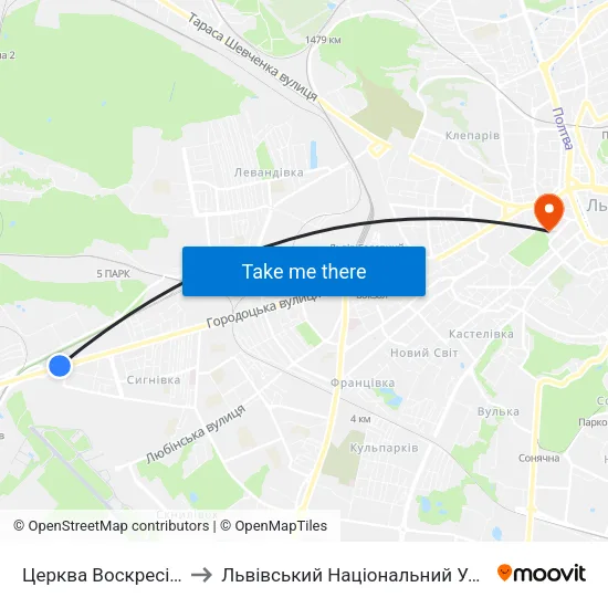 Церква Воскресіння Господнього to Львівський Національний Університет Ім. Івана Франка map