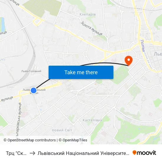 Трц "Скриня" to Львівський Національний Університет Ім. Івана Франка map