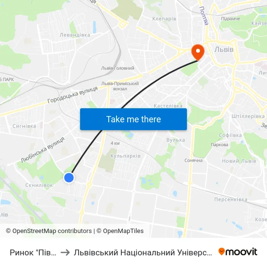 Ринок "Південний" to Львівський Національний Університет Ім. Івана Франка map