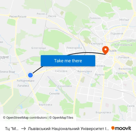 Тц "Metro" to Львівський Національний Університет Ім. Івана Франка map
