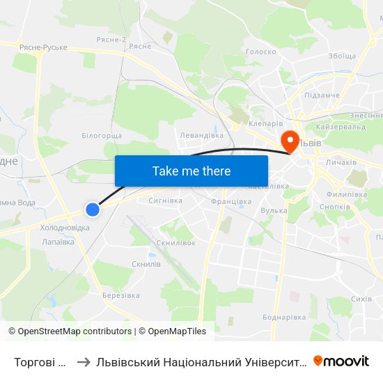 Торгові Центри to Львівський Національний Університет Ім. Івана Франка map