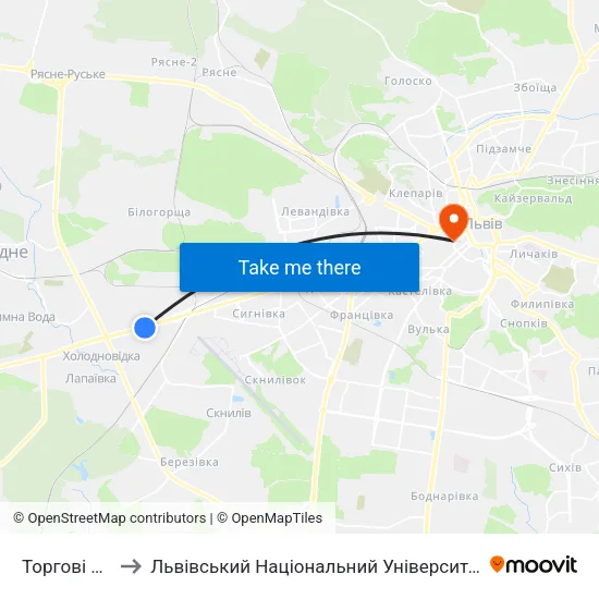 Торгові Центри to Львівський Національний Університет Ім. Івана Франка map