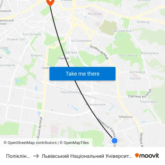 Поліклініка №4 to Львівський Національний Університет Ім. Івана Франка map