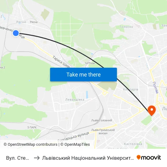 Вул. Стельмаха to Львівський Національний Університет Ім. Івана Франка map