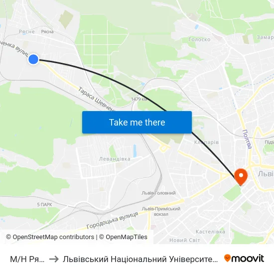 М/Н Рясне-1 to Львівський Національний Університет Ім. Івана Франка map