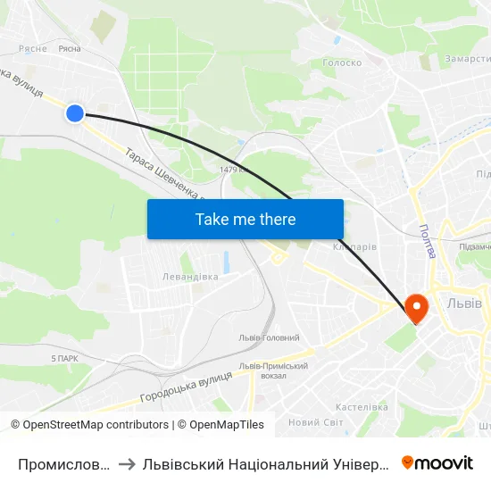 Промисловий Ринок to Львівський Національний Університет Ім. Івана Франка map