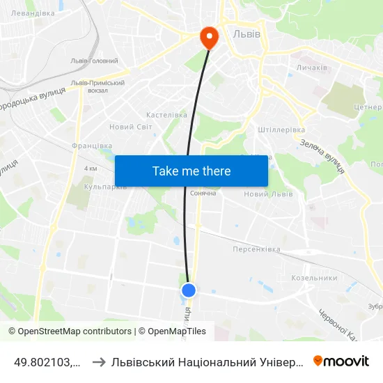 49.802103,24.017357 to Львівський Національний Університет Ім. Івана Франка map
