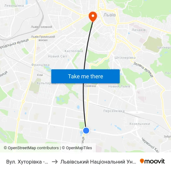 Вул. Хуторівка - Вул. Стрийська to Львівський Національний Університет Ім. Івана Франка map