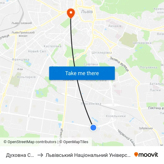 Духовна Семінарія to Львівський Національний Університет Ім. Івана Франка map