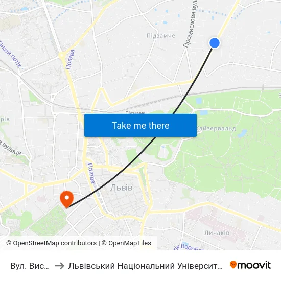 Вул. Височана to Львівський Національний Університет Ім. Івана Франка map