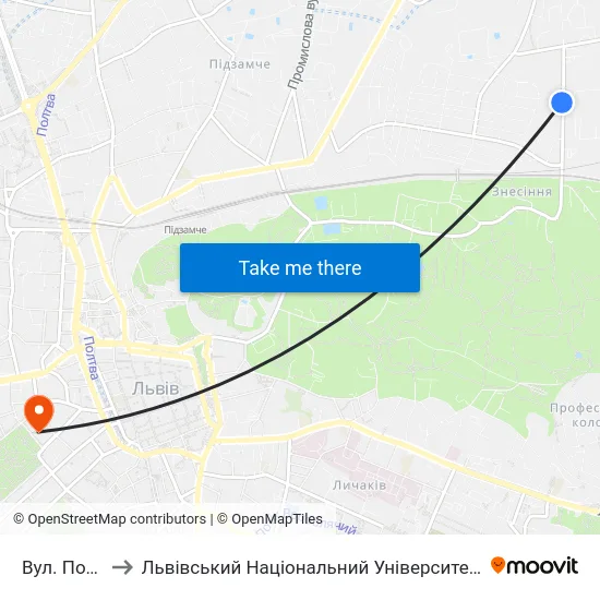 Вул. Польова to Львівський Національний Університет Ім. Івана Франка map