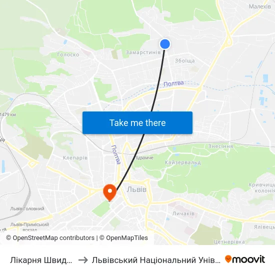 Лікарня Швидкої Допомоги to Львівський Національний Університет Ім. Івана Франка map