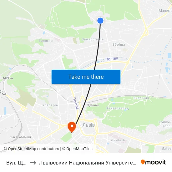 Вул. Щурата to Львівський Національний Університет Ім. Івана Франка map