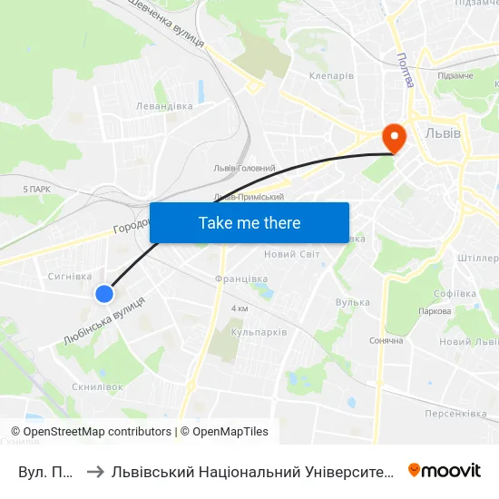 Вул. Патона to Львівський Національний Університет Ім. Івана Франка map