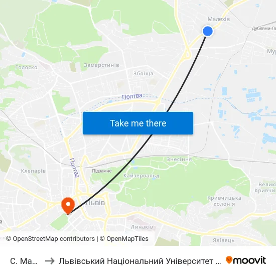 С. Малехів to Львівський Національний Університет Ім. Івана Франка map