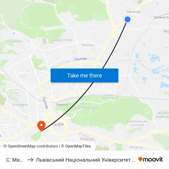 С. Малехів to Львівський Національний Університет Ім. Івана Франка map