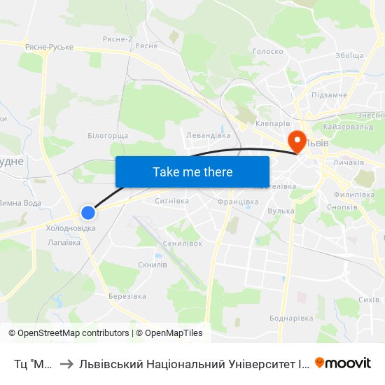 Тц "Metro" to Львівський Національний Університет Ім. Івана Франка map