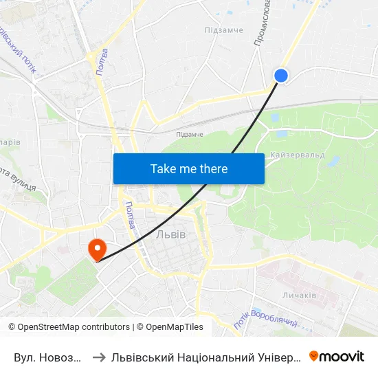 Вул. Новознесенська to Львівський Національний Університет Ім. Івана Франка map