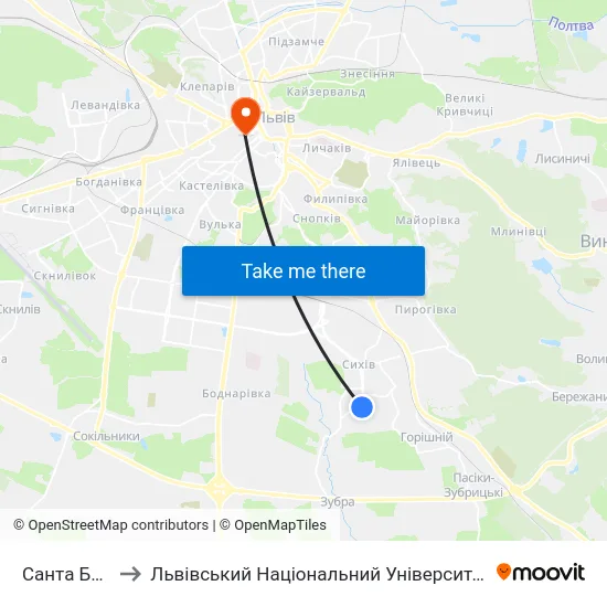 Санта Барбара to Львівський Національний Університет Ім. Івана Франка map